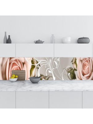 Sticker Art Mutfak Tezgah Arası Folyo Fayans Kaplama Folyosu Gül Süsleme 60X400 cm