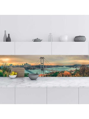 Sticker Art Mutfak Tezgah Arası Folyo Fayans Kaplama Folyosu Istanbul Köprü 60X300 cm