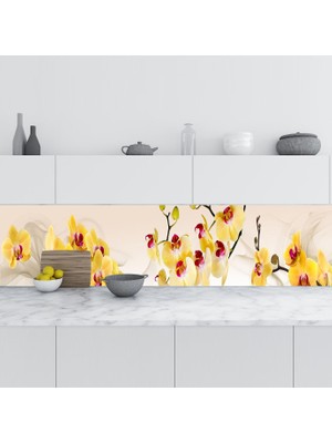 Sticker Art Mutfak Tezgah Arası Folyo Fayans Kaplama Folyosu Sarı Orkide 60X200 cm