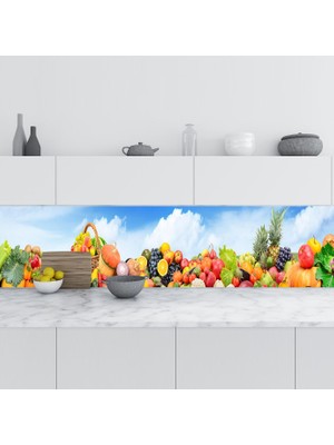 Sticker Art Mutfak Tezgah Arası Folyo Fayans Kaplama Folyosu Sebze Meyve Gökyüzü 60X500 cm