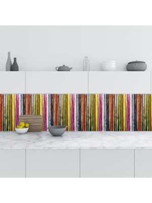 Sticker Art Mutfak Tezgah Arası Folyo Fayans Kaplama Folyosu Renkli Ahşaplar 60X400 cm