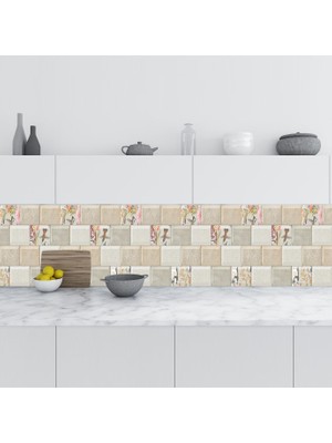 Sticker Art Mutfak Tezgah Arası Folyo Fayans Kaplama Folyosu Renkli Duvar Seramik 60X400 cm