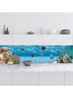 Sticker Art Mutfak Tezgah Arası Folyo Fayans Kaplama Folyosu Akvaryum Sualtı 60X400 cm
