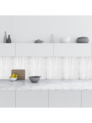 Sticker Art Mutfak Tezgah Arası Folyo Fayans Kaplama Folyosu Beyaz Tahta Ahşap 60X300 cm