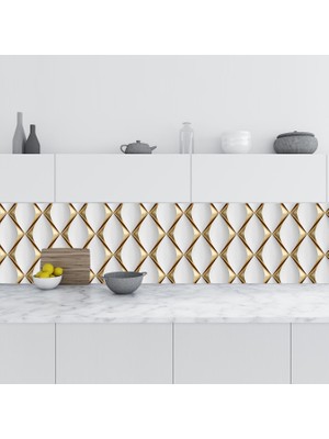 Sticker Art Mutfak Tezgah Arası Folyo Fayans Kaplama Folyosu Beyaz Deri Altın Desen 60X400 cm
