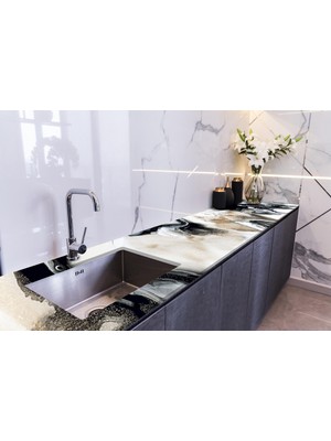 Sticker Art Tezgah Üstü Fayans Kaplama Folyosu Mutfak Tezgahı Kaplama White Carrara 70 cm x 5 Metre