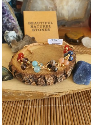 NBS Beautiful Naturel Stones Terazi Burcu Doğal Taş Bileklik ( Rodanit, Akik, Dumanlı Kuvars, Lapis, Güneş ) 6 mm El Örmesi TERAZIBS520 H