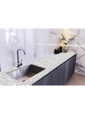 Sticker Art Tezgah Üstü Fayans Kaplama Folyosu Mutfak Tezgahı Kaplama 3 Gri Çiçek 70 cm x 1 Metre