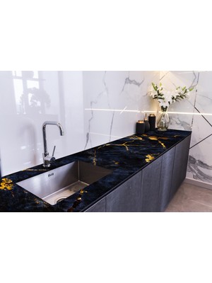 Sticker Art Tezgah Üstü Fayans Kaplama Folyosu Mutfak Tezgahı Kaplama Blue Marble 70 cm x 3 Metre