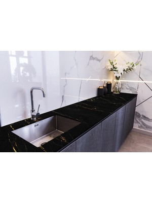 Sticker Art Tezgah Üstü Fayans Kaplama Folyosu Mutfak Tezgahı Kaplama Black Golden Onyx 70 cm x 2 Metre