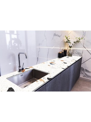Sticker Art Tezgah Üstü Fayans Kaplama Folyosu Mutfak Tezgahı Kaplama Terrazzo Stone 70 cm x 2 Metre