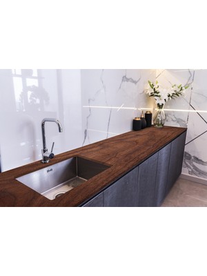 Sticker Art Tezgah Üstü Fayans Kaplama Folyosu Mutfak Tezgahı Kaplama Koyu Ceviz Doku 70 cm x 5 Metre