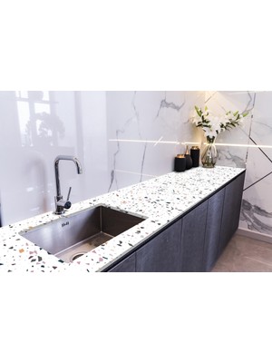 Sticker Art Tezgah Üstü Fayans Kaplama Folyosu Mutfak Tezgahı Kaplama Renkli Parçacıklar 70 cm x 1 Metre
