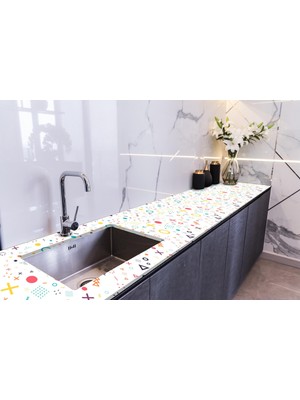 Sticker Art Tezgah Üstü Fayans Kaplama Folyosu Mutfak Tezgahı Kaplama Geometrik Şekiller 70 cm x 3 Metre