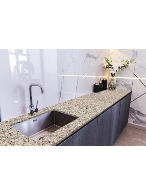 Sticker Art Tezgah Üstü Fayans Kaplama Folyosu Mutfak Tezgahı Kaplama Granite Marble Design 70 cm x 5 Metre