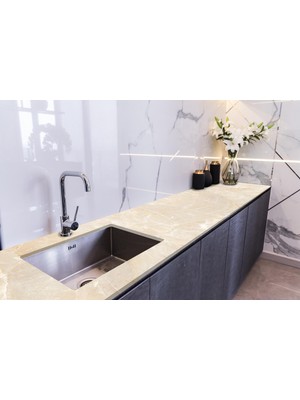 Sticker Art Tezgah Üstü Fayans Kaplama Folyosu Mutfak Tezgahı Kaplama Mermer Bej Doku 70 cm x 1 Metre