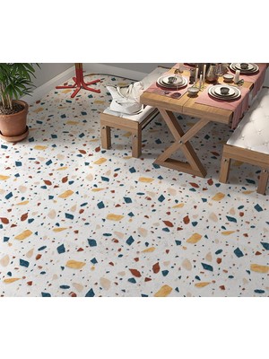 Sticker Art Yer Kaplama Zemin Kaplama Folyosu 65X130 cm Terrazzo Renkli Mermer
