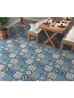 Sticker Art Yer Kaplama Zemin Kaplama Folyosu 65X130 cm Mavi Fayans Desen