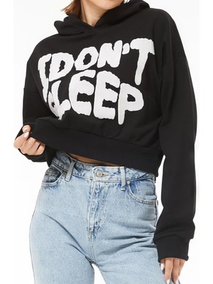 Maygiy Kapüşonlu Baskılı Crop Sweatshirt