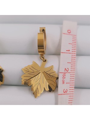 Trend Collection Figürlü Çınar Yaprak Küpe Kadın Gold 3 cm Paslanmaz Çelik Küpe