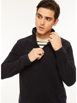 Fabrika Dik Yaka Düz Lacivert Erkek T-Shirt JAVIER