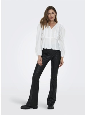 Only Yüksek Bel Geniş Fit Siyah Kadın Pantolon Onlıdına Hw Fau Leat Flare Pant cc