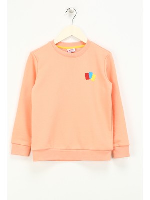 HARIBO Kız Çocuk Somon Sweatshirt Uzun Kollu Bisiklet Yaka Düz Renk Tasarım