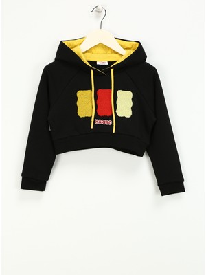 Haribo Işlemeli Kız Çocuk Siyah Sweatshırt HRBTXT311 Haribo Crop Çocuk Sweatsh