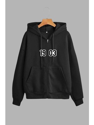 Unisex Siyah Kapüşonlu Sweatshirt Ceket ve Eşofman Altı Takım Beşiktaş Baskılı