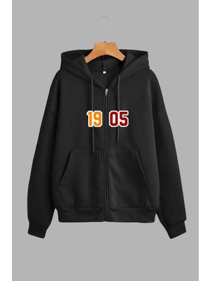 Unisex Siyah Kapüşonlu Sweatshirt Ceket ve Eşofman Altı Takım Galatasaray Baskılı