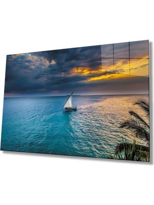 Miray Life Gün Batımı Yelkenli Cam Tablo   Sunset Sail Table
