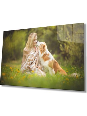 Miray Life Kadın ve Köpek Cam Tablo
