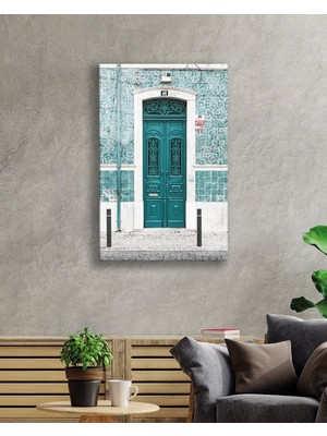 Miray Life Turkuaz  Motifli Demir Kapı Görselli Cam Tablo