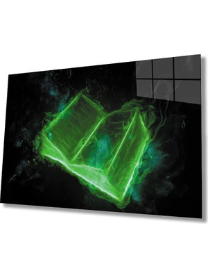 Miray Life Siyah Neon Yeşil Kitap Cam Tablo