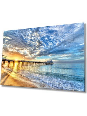 Miray Life Gün Batımı Deniz Iskele Cam Tablo