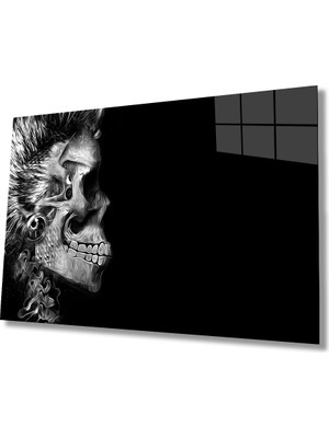 Miray Life Siyah Beyaz Fütüristik Kurukafa Cam Tablo  Futuristic Skull