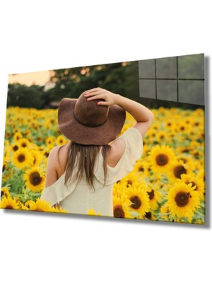 Miray Life Ayçiçeği ve Kadın Cam Tablo  ,