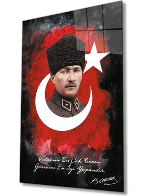 Miray Life Vatanını En Çok Seven Görevini En Iyi Yapandır Atatürk Türk Bayrağı Cam Tablo