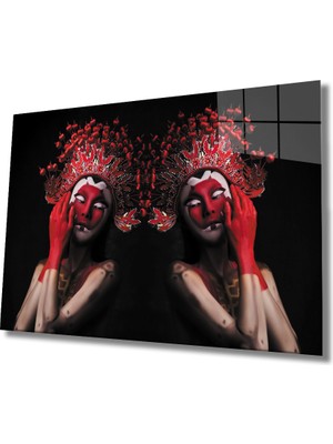 Miray Life Kadınlar Kırmızı Maskeli Cam Tablo
