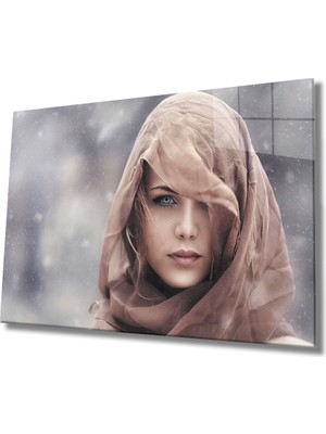 Miray Life Kahverengkli Şallı Kadın Mavi Göz Cam Tablo