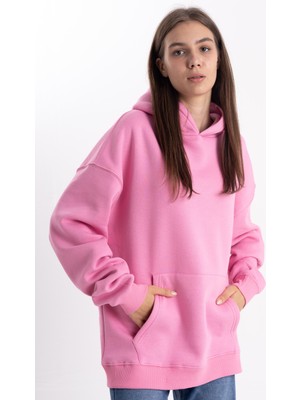 Pull The Hood Unisex Oversize Pembe Kapşonlu Sweatshirt