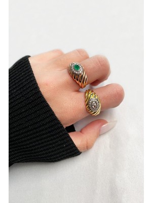 925 Ayar Gümüş Oval Taşlı Çizgisel Yüzük