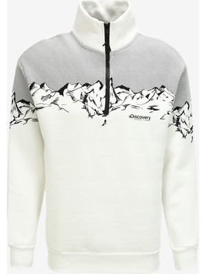 Discovery Expedition Kırık Beyaz Erkek Bato Yaka Loose Fit Baskılı Sweatshirt D3WM-SWT23