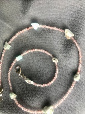 Doğaltaş Pembe Kuvars Larimar Kolye