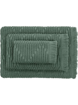 Green Black By Ecocotton Anisa Yeşil Pamuk Jakarlı 3 Parça Hamam Havlu Seti