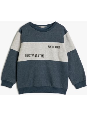 Koton Sweatshirt Uzun Kollu Bisiklet Yaka Renk Bloklu Şardonlu