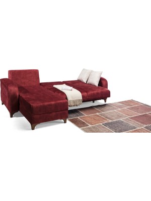 Perla Sofa Frida Yataklı Sandıklı Köşe Takımı Bordo