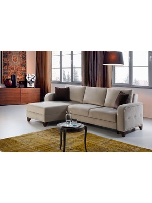 Perla Sofa Frida Yataklı Sandıklı Köşe Takımı Krem