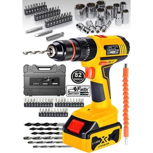 128 Vf Bakır Sargılı 13 mm Çelik Mandren 10 Pilli Çift Akülü 82 Parça Darbeli Şarjlı Matkap DM82-2M
