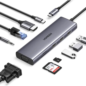 Type-C To 3*usb 3.0 4K/30Hz HDMI VGA Gigabit Ethernet Aux Sd Tf Kart Okuyucu Çoklayıcı Hub Adaptör
